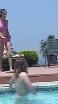 Two Horny Lesbian Friends Get Naked in the Pool and Eat Each Others Pussy