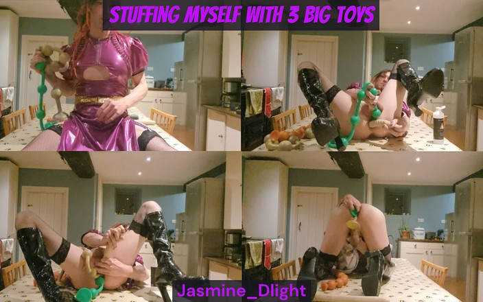 Jasmine Dlight - UK's most extreme anal porn star: Jasminedlight - 睡前用3个巨大的玩具塞满自己 -2串球和一个双头