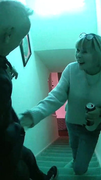 Caught on Security Cam Cheating Woman Flirts and Fucks on the Stairs